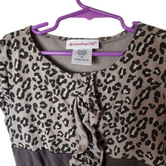 American Girl Sweet Savannah‎ Tan Leopard Print Dress size 10 Girls Ruffle - Picture 5 of 7